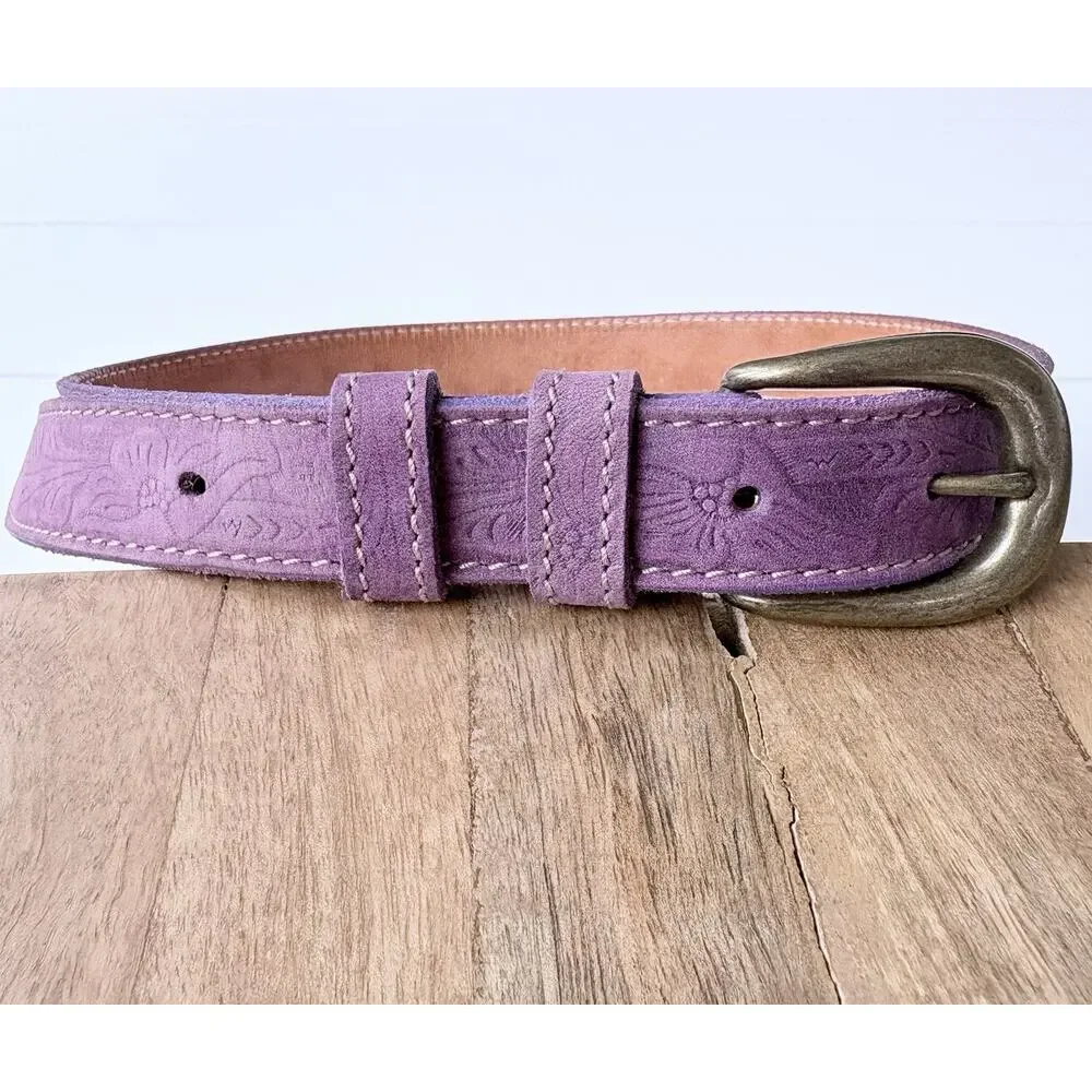 Gap Kids Purple Embossed Floral Genuine Leather Belt Western Boho Size M